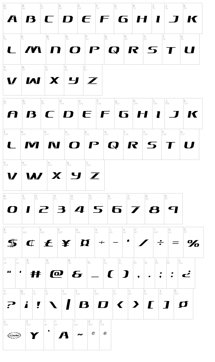 Sky Marshal font map