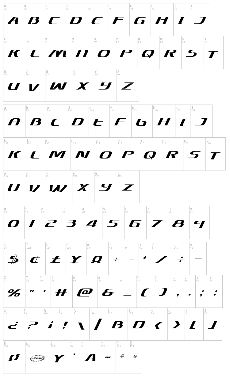Sky Marshal font map