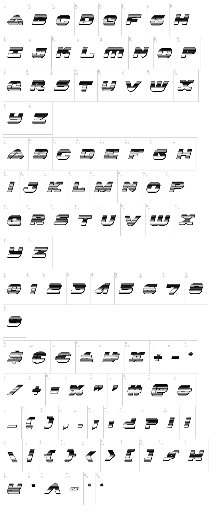 Skyhawk font map