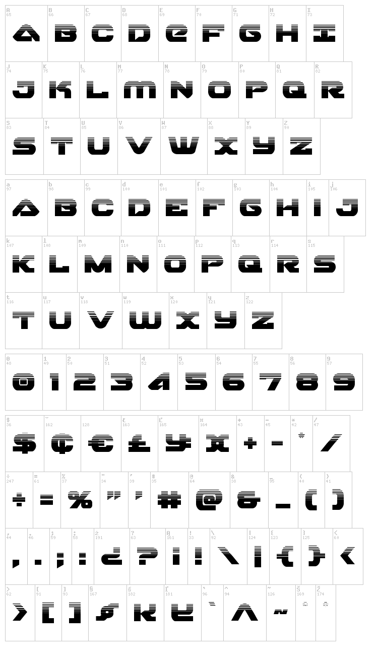 Skyhawk font map