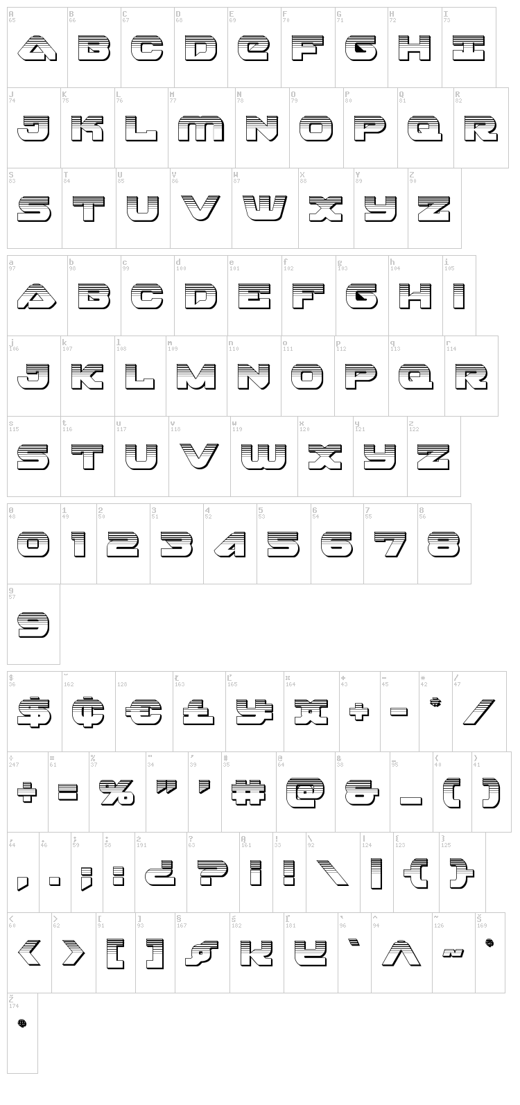 Skyhawk font map