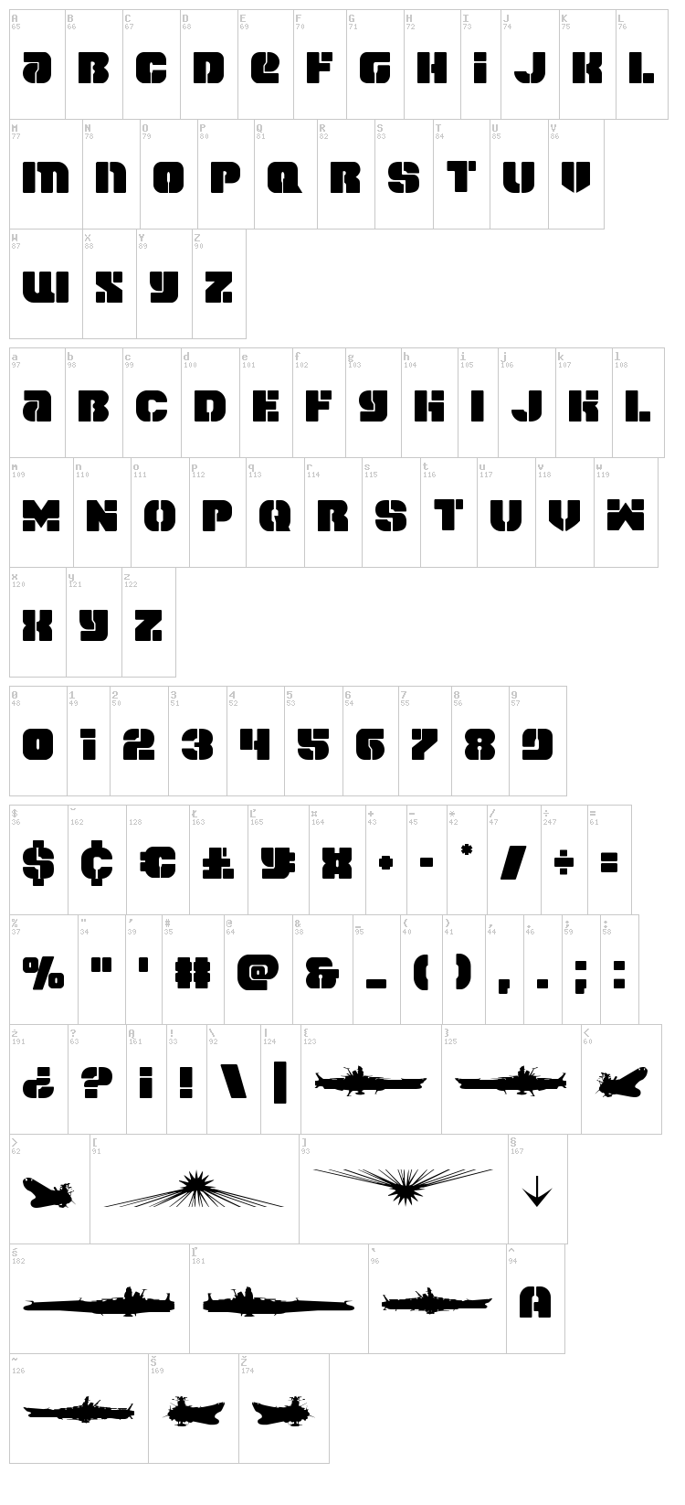 Space Cruiser font map