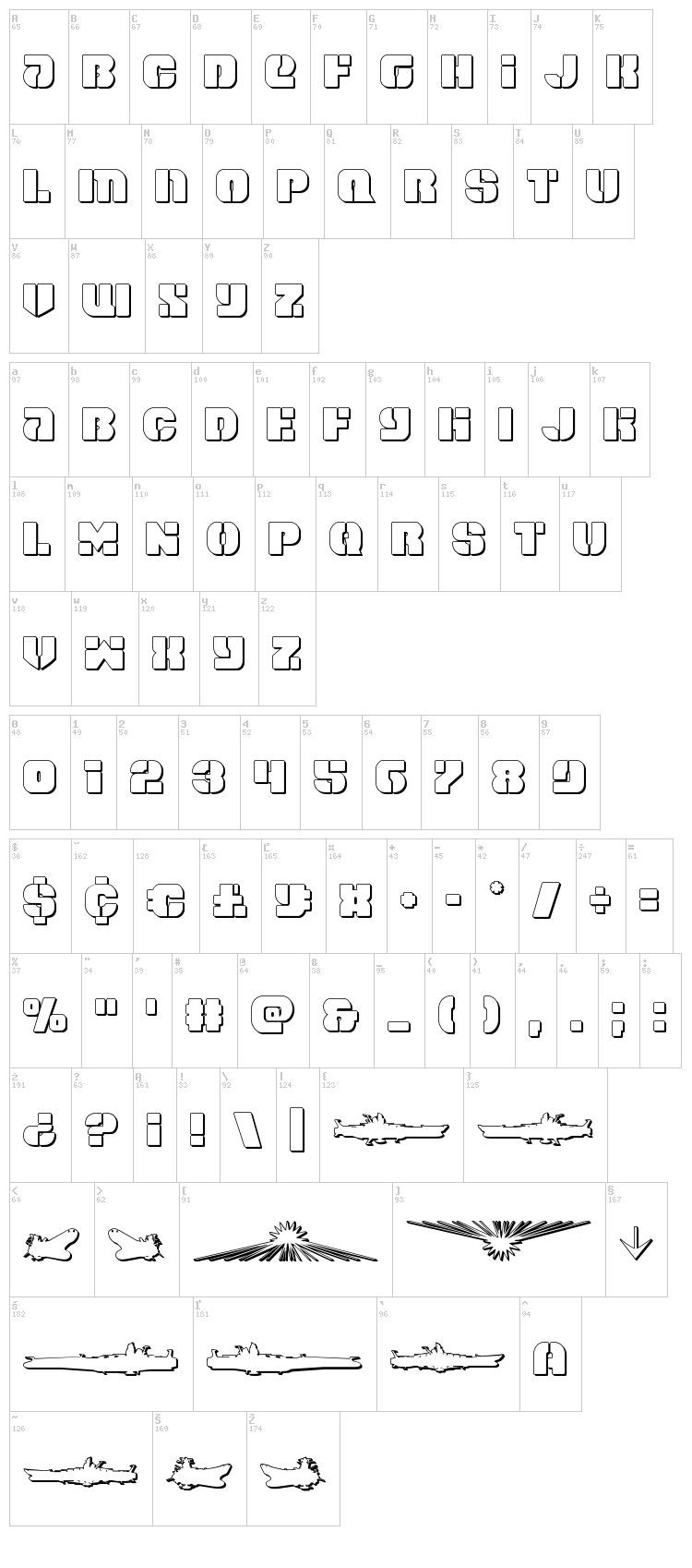 Space Cruiser font map