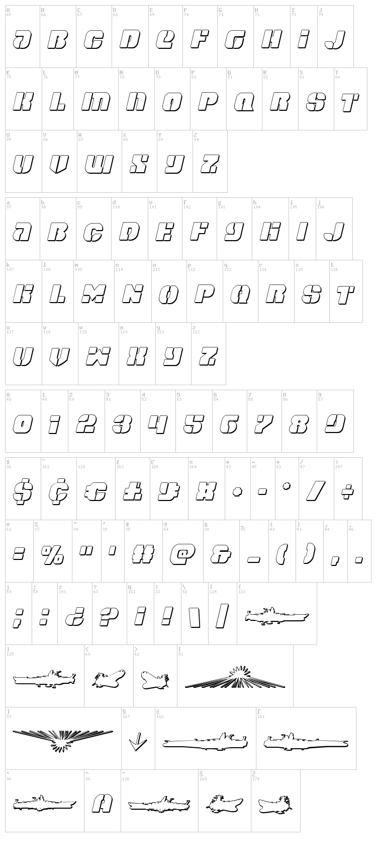 Space Cruiser font map