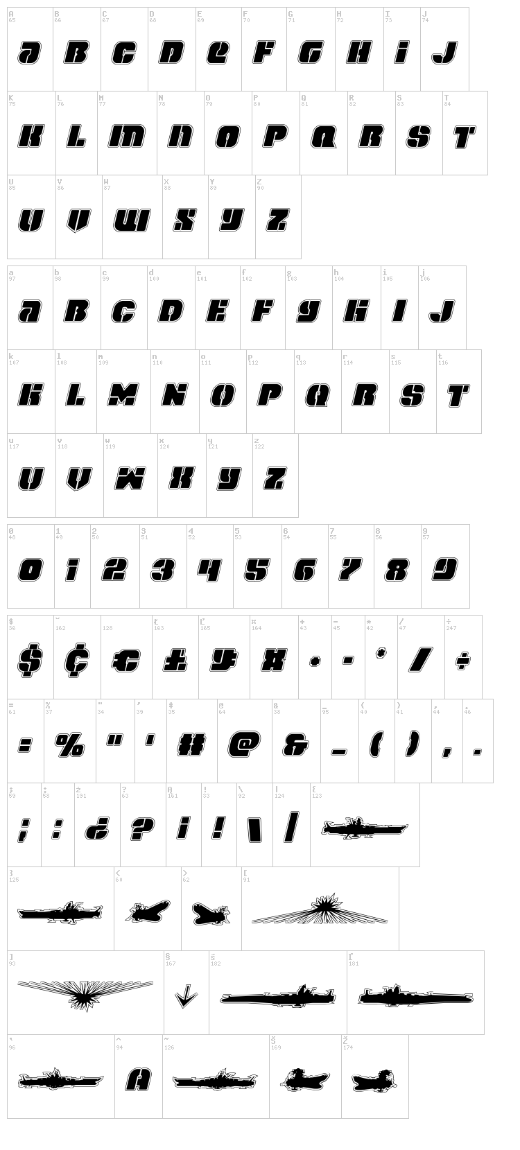 Space Cruiser font map