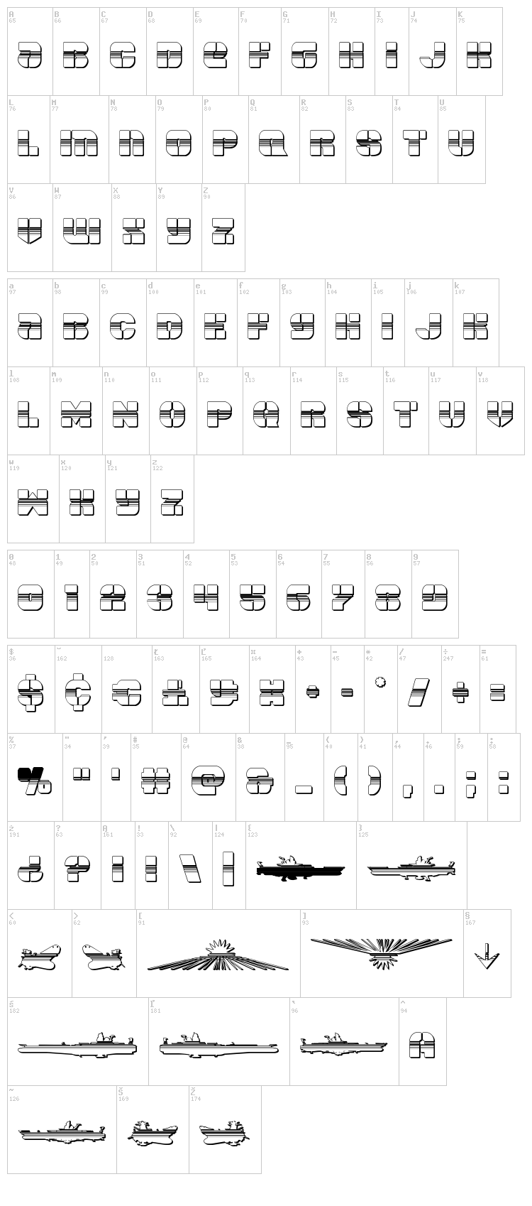 Space Cruiser font map