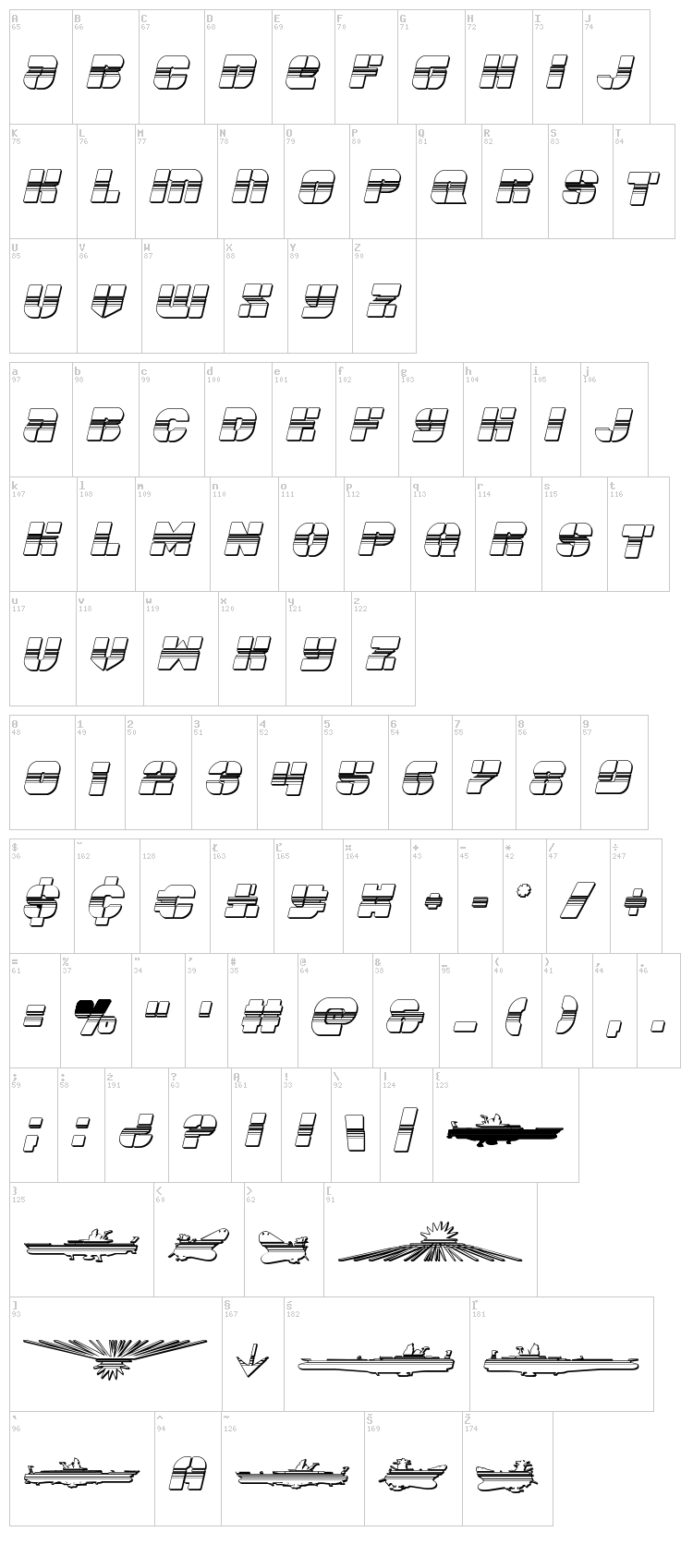 Space Cruiser font map