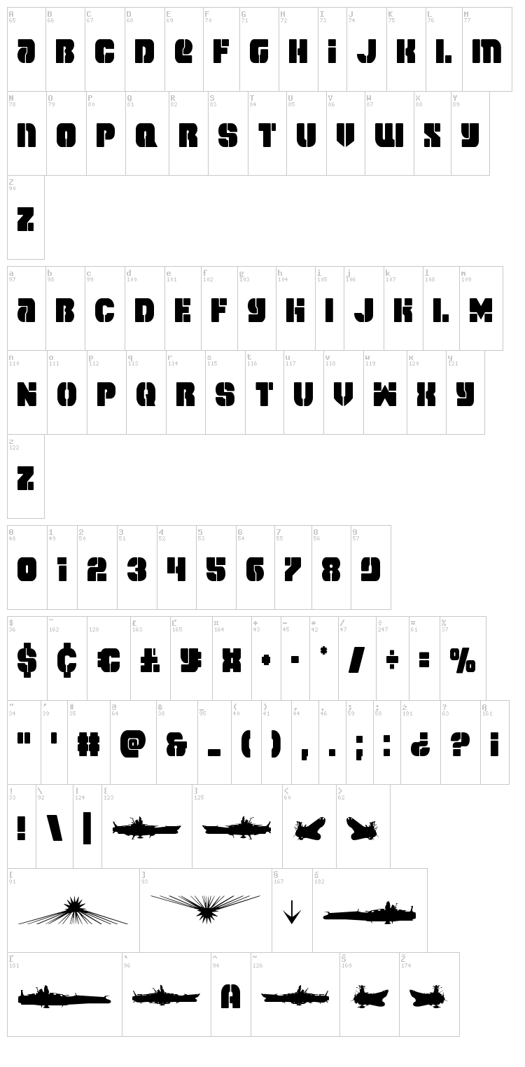 Space Cruiser font map