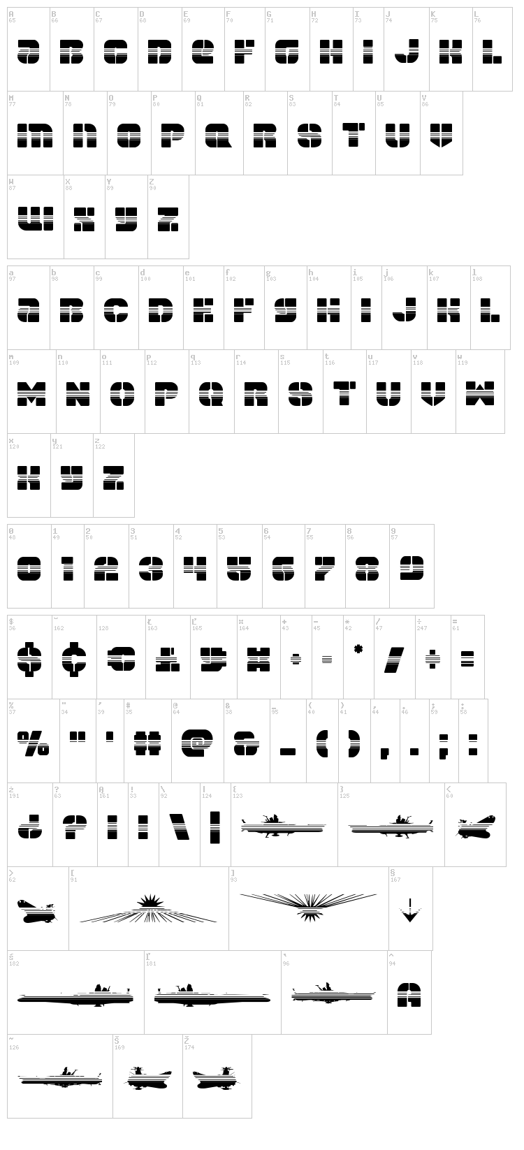 Space Cruiser font map