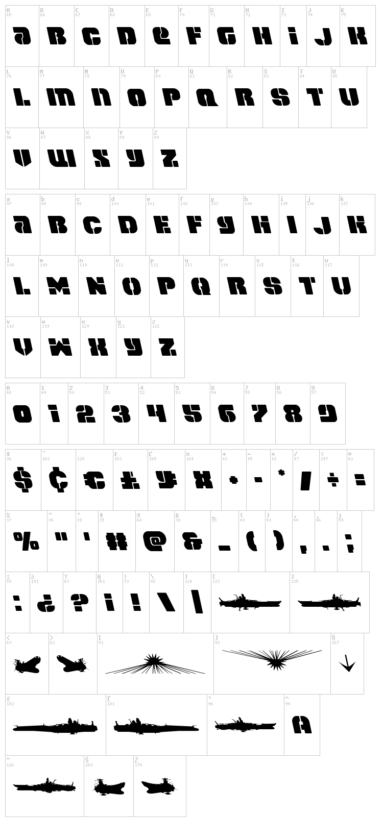 Space Cruiser font map