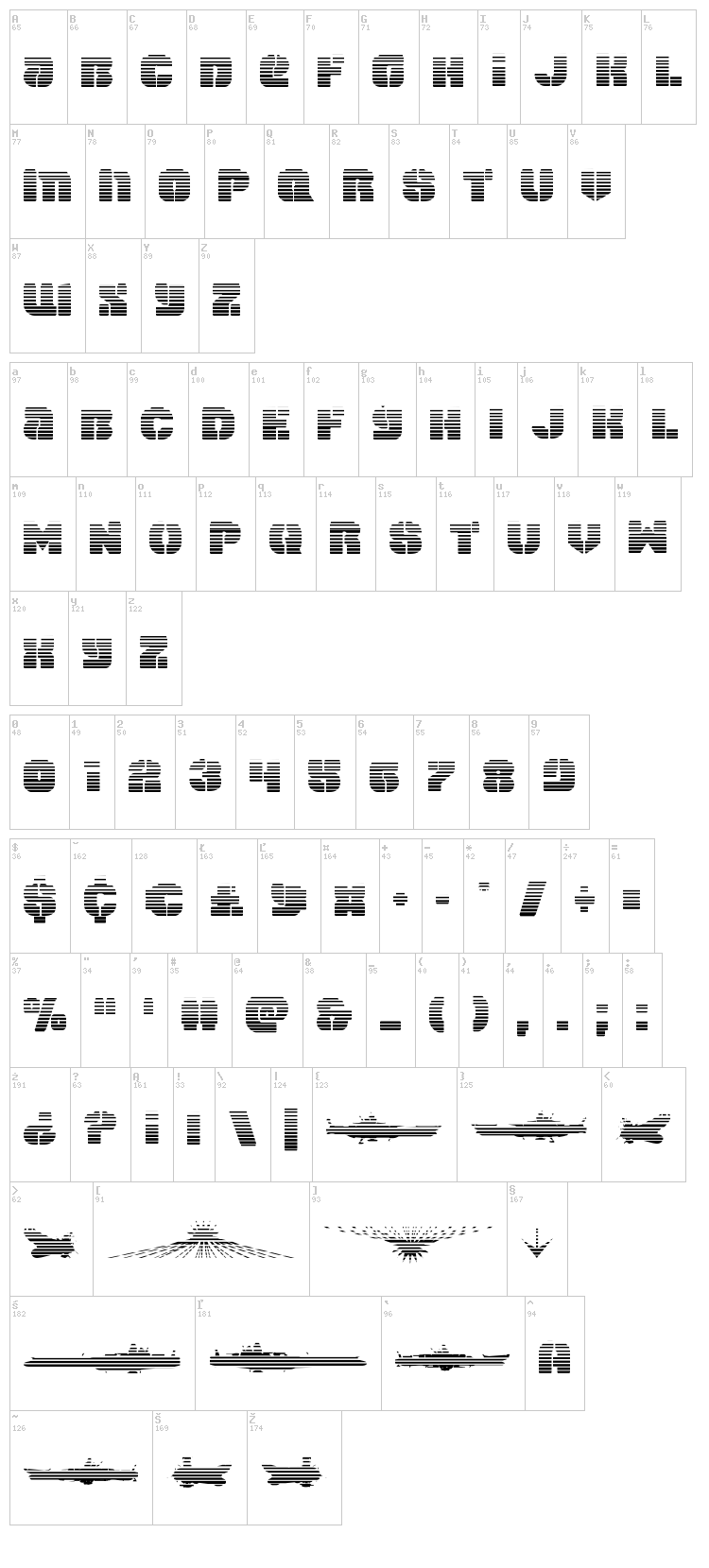 Space Cruiser font map