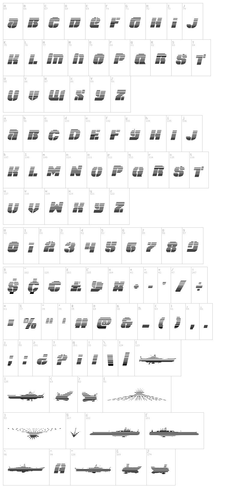 Space Cruiser font map