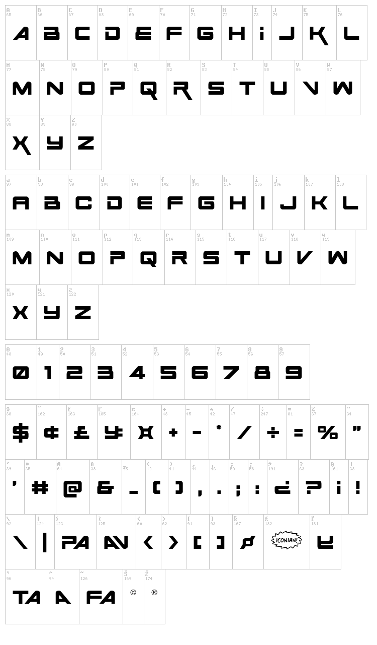Space Ranger font map