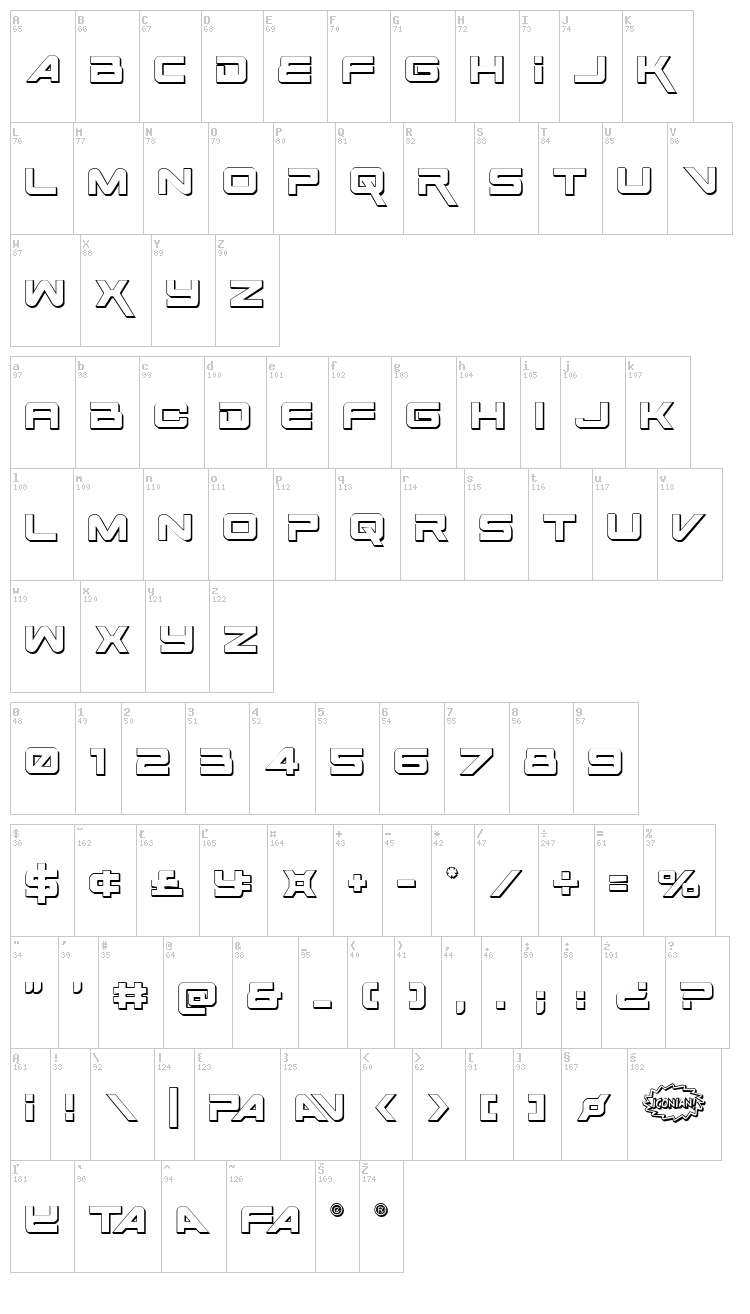 Space Ranger font map