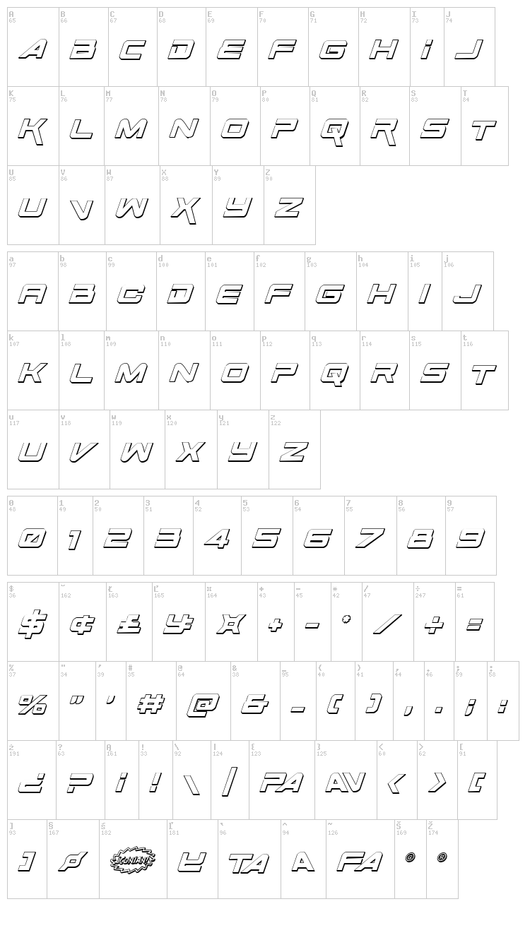 Space Ranger font map