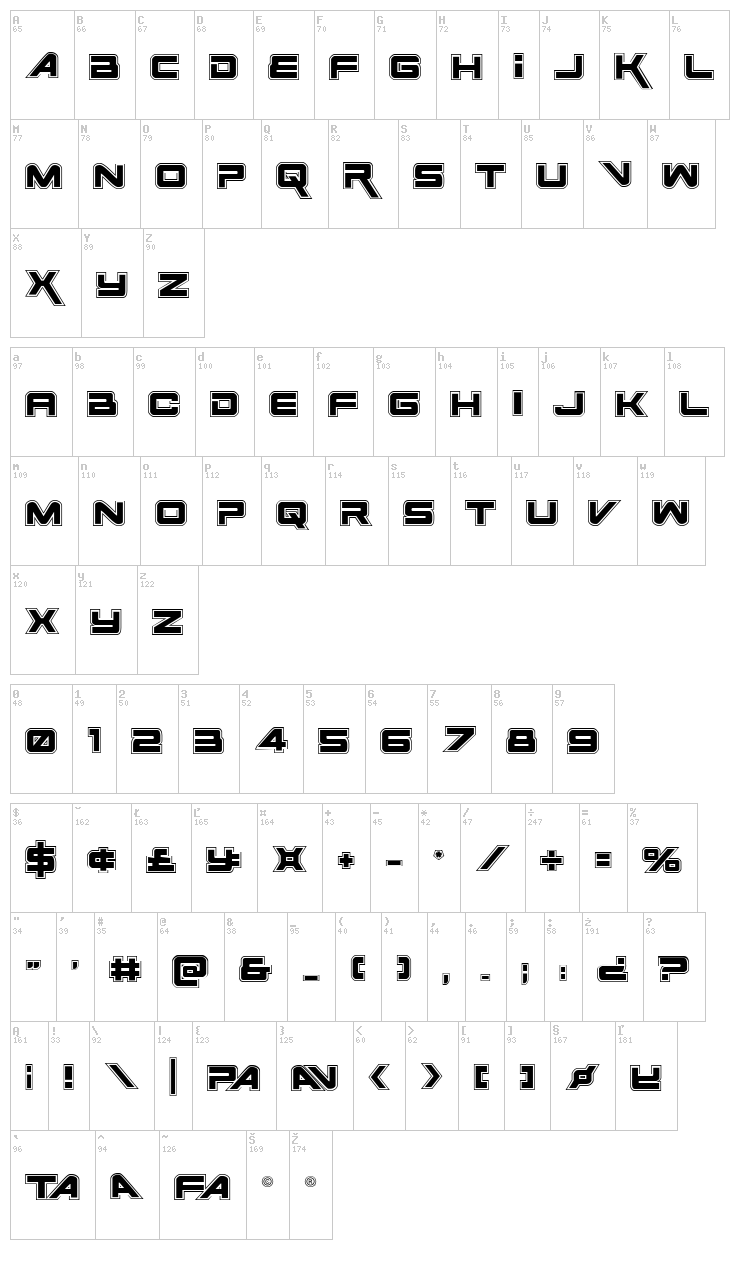 Space Ranger font map