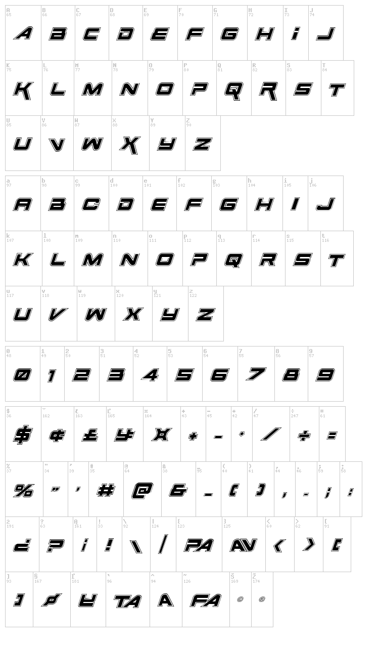 Space Ranger font map