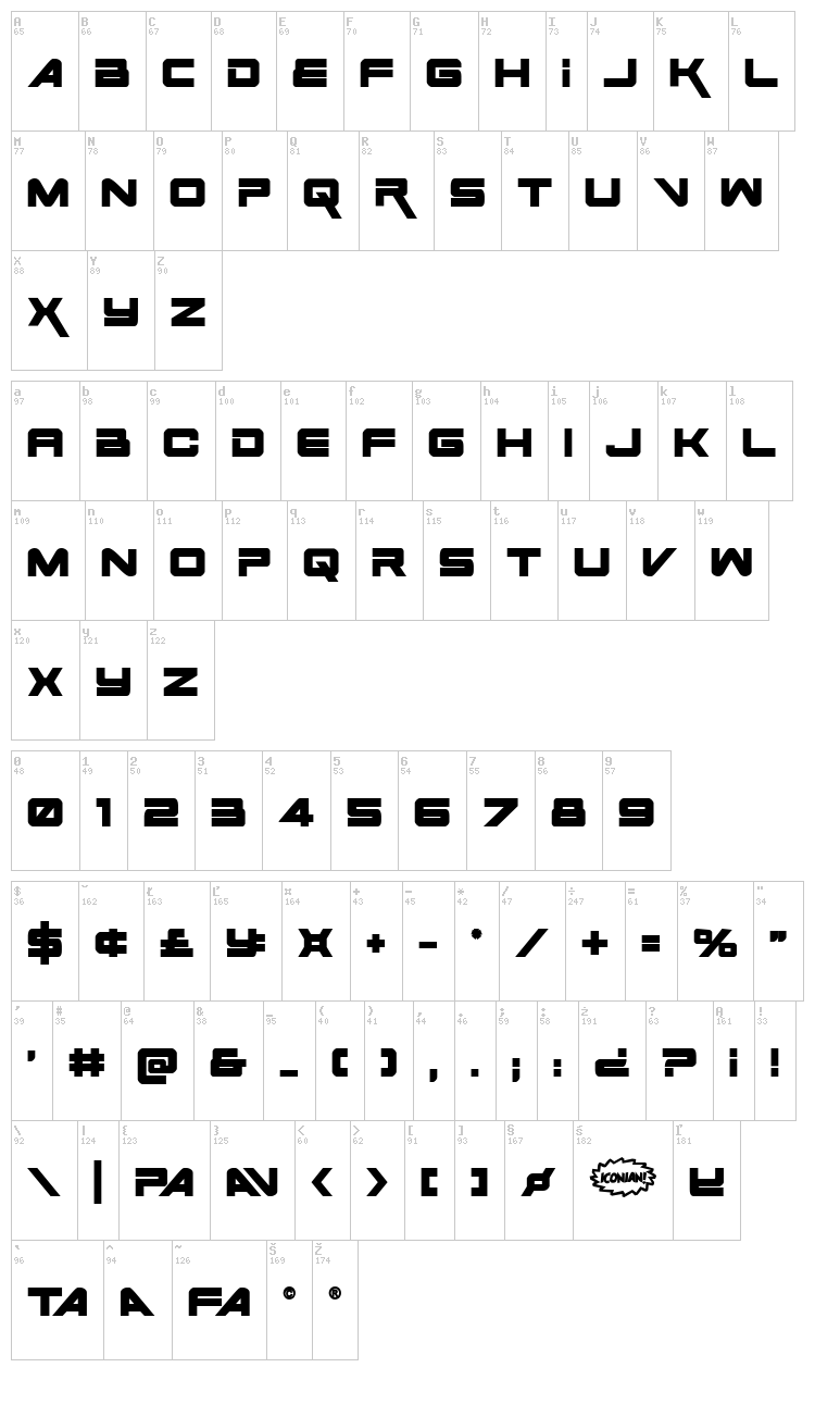 Space Ranger font map