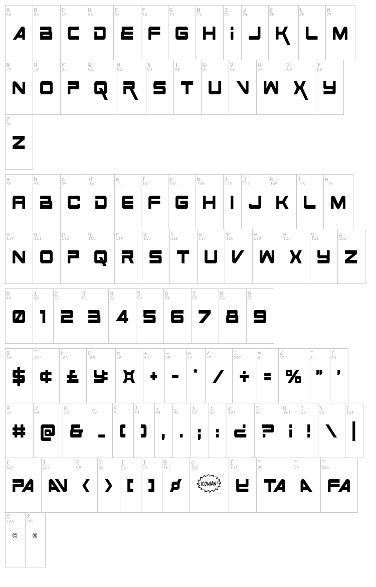 Space Ranger font map