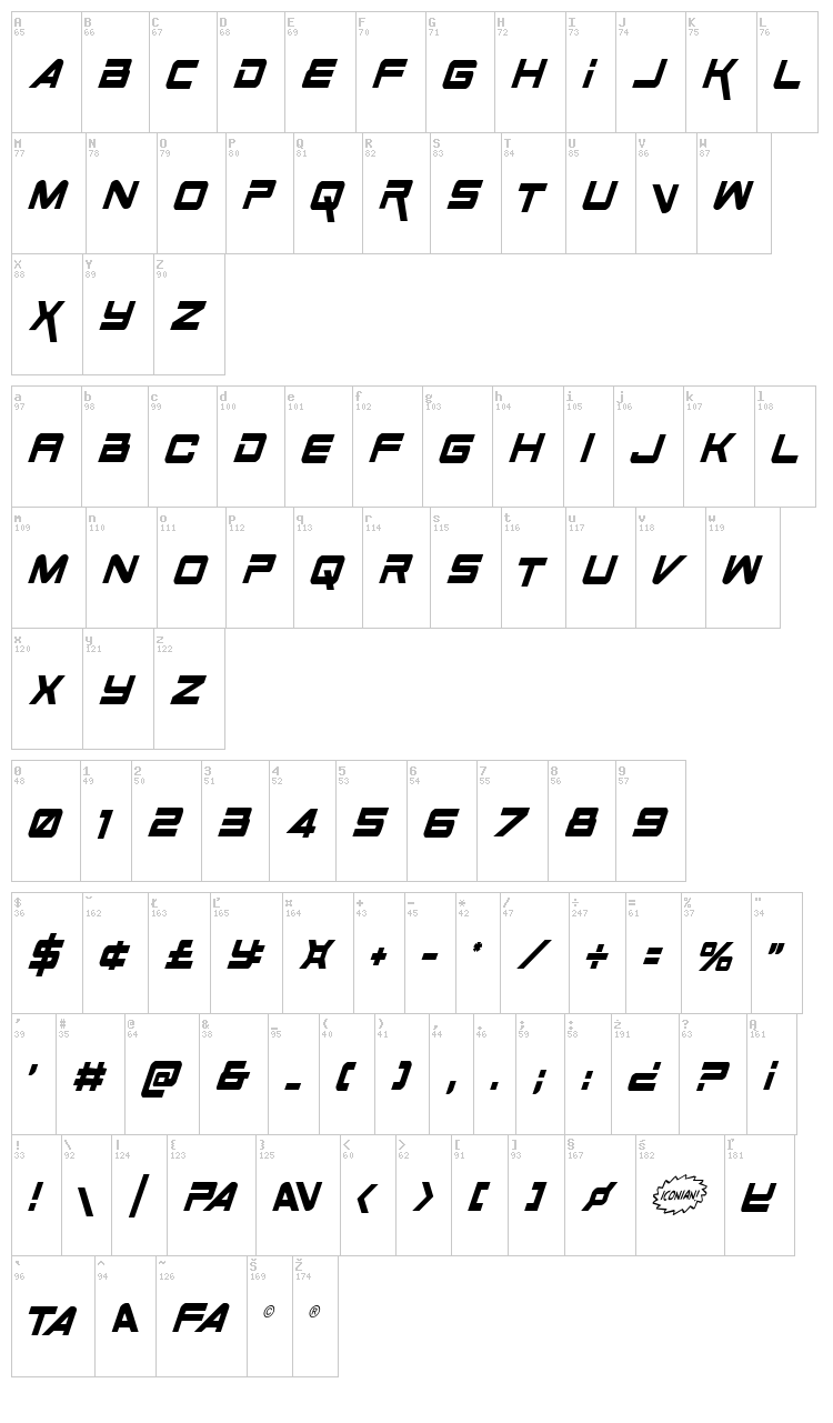 Space Ranger font map