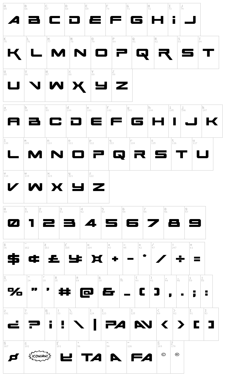 Space Ranger font map