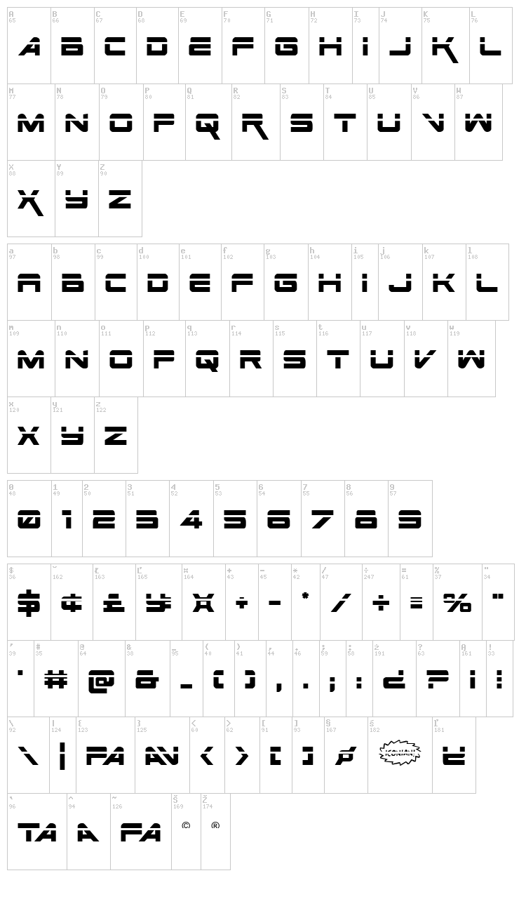 Space Ranger font map
