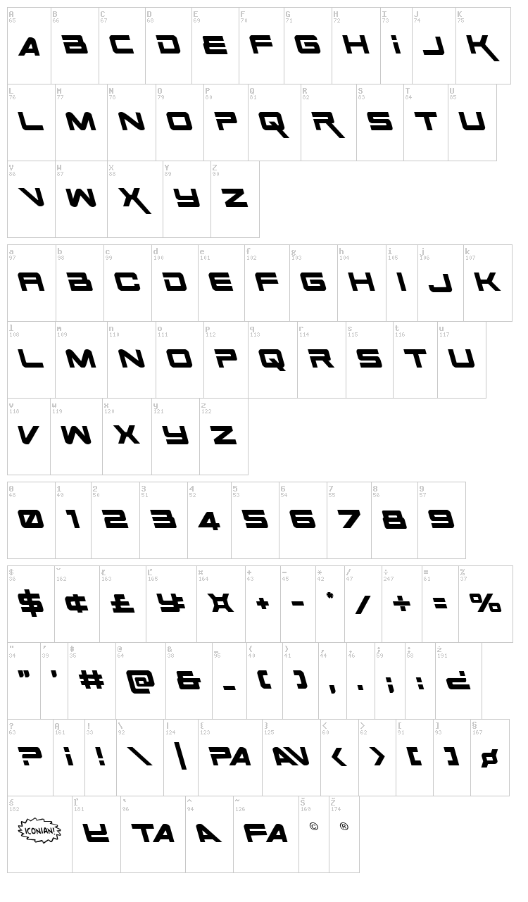 Space Ranger font map