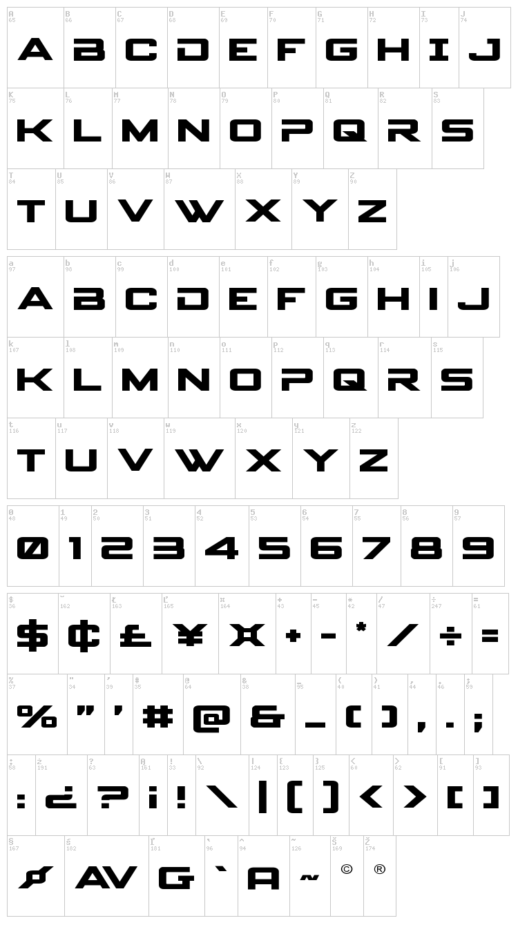 Spy Agency font map