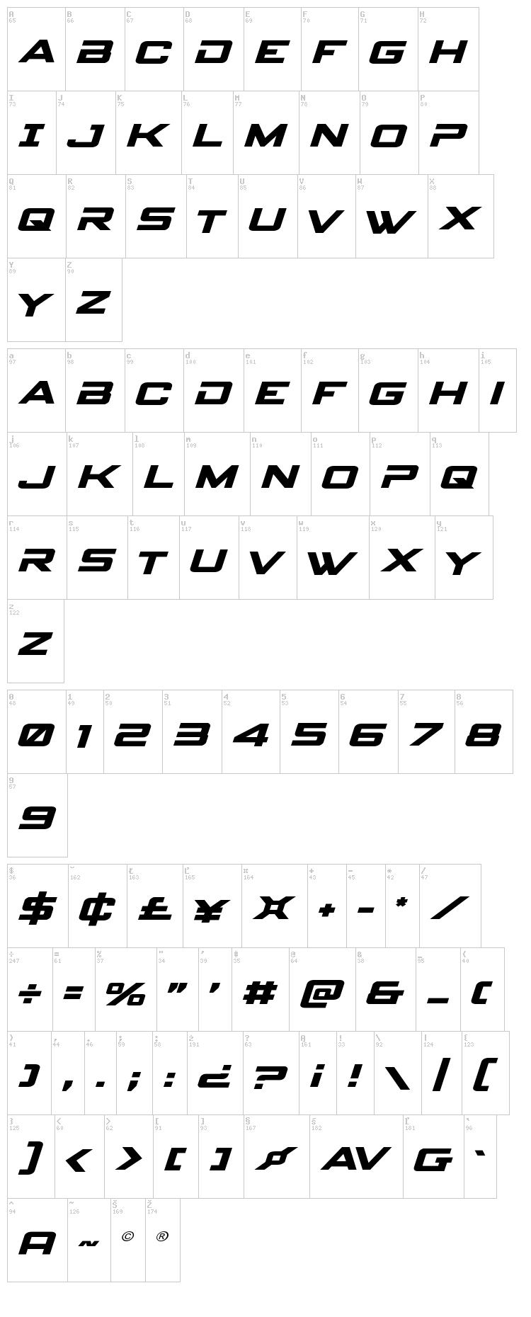 Spy Agency font map