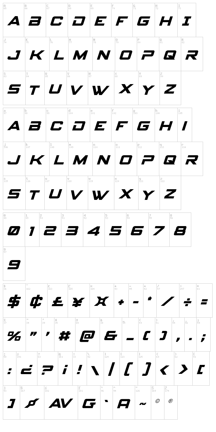 Spy Agency font map