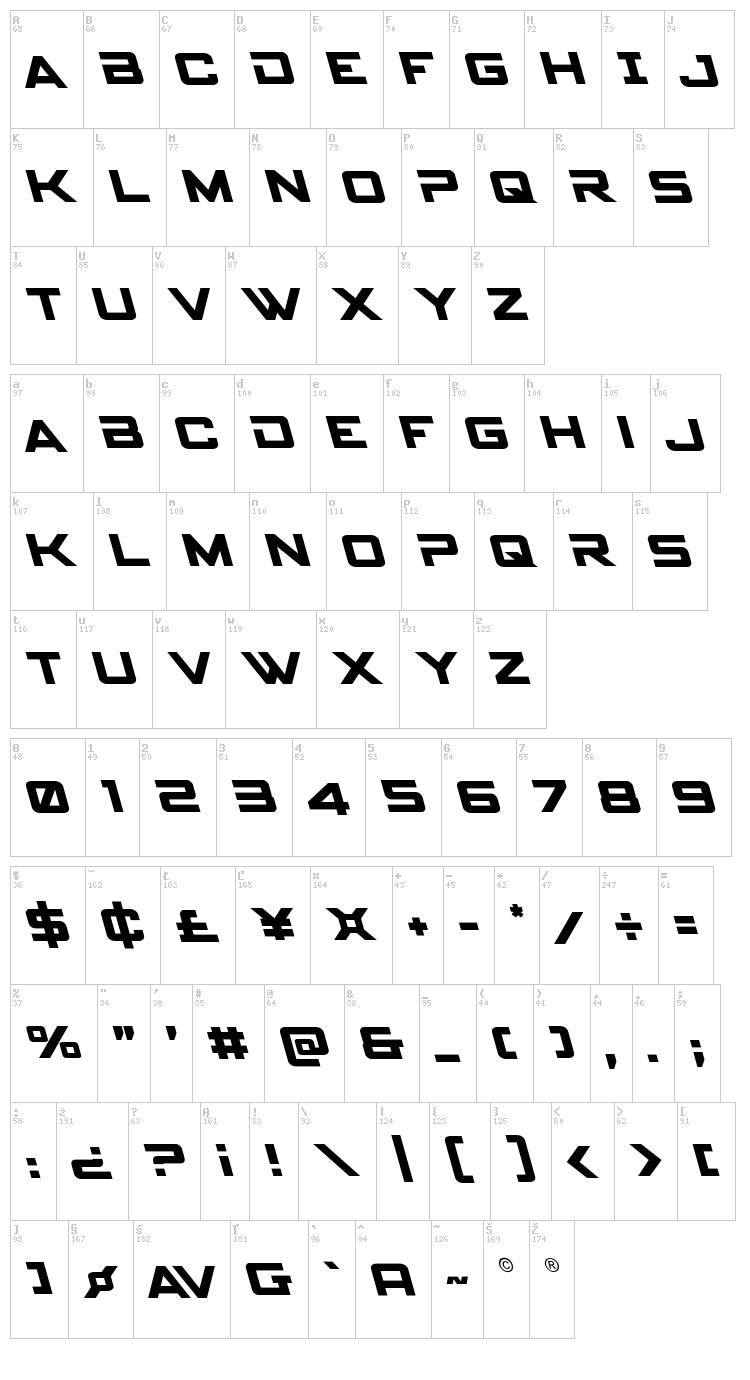Spy Agency font map