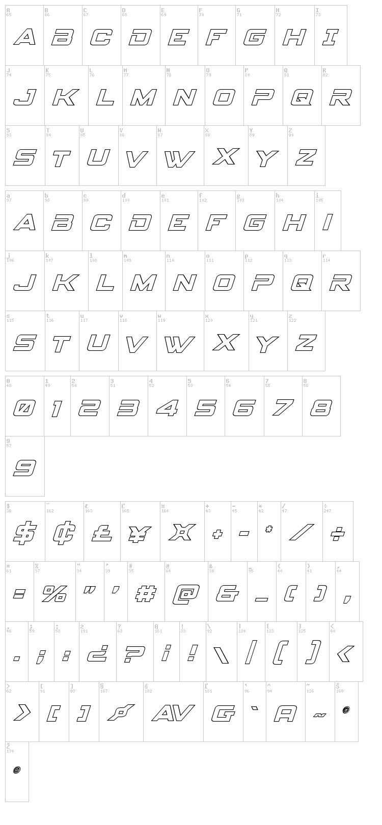 Spy Agency font map