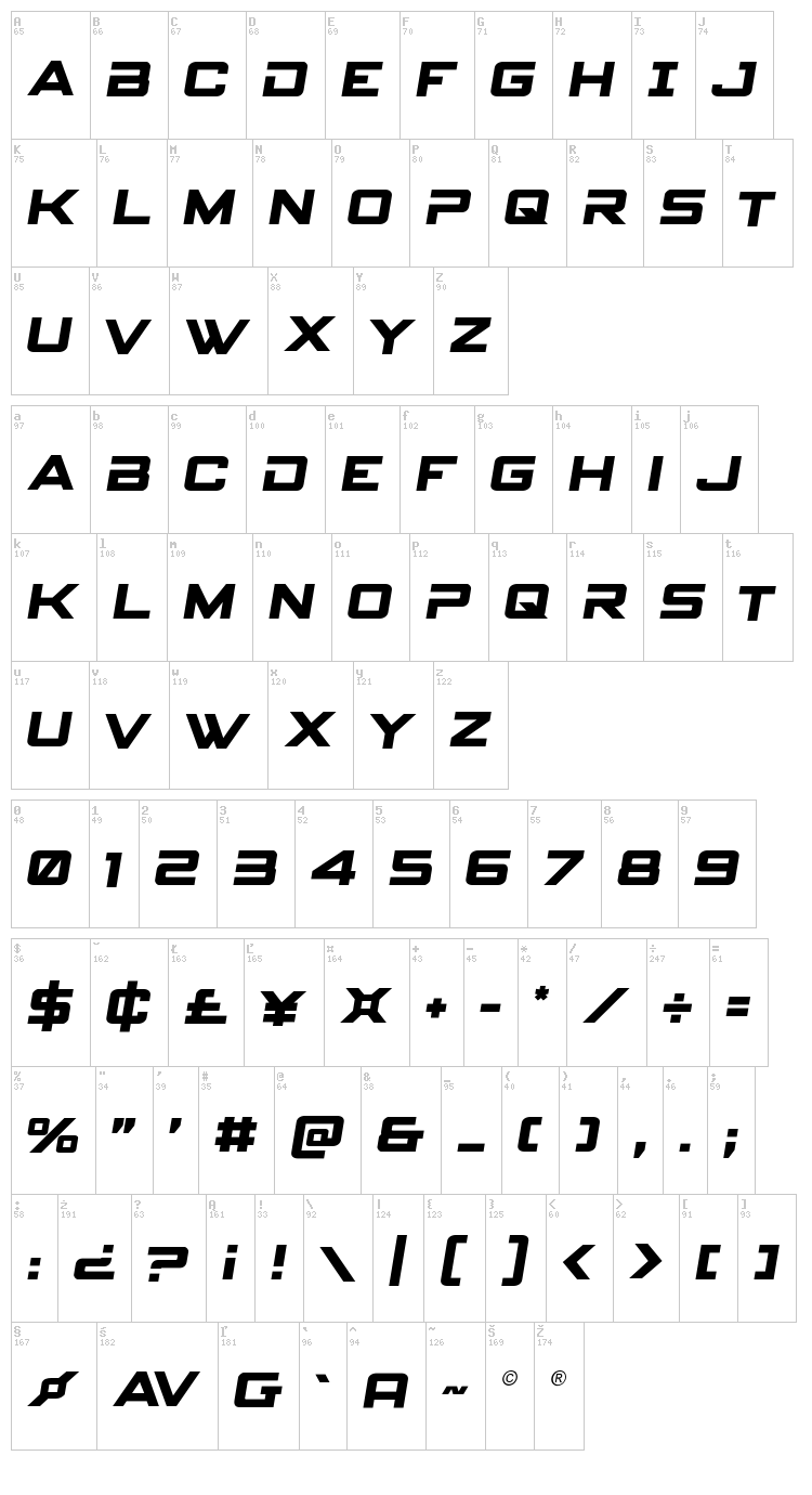 Spy Agency font map