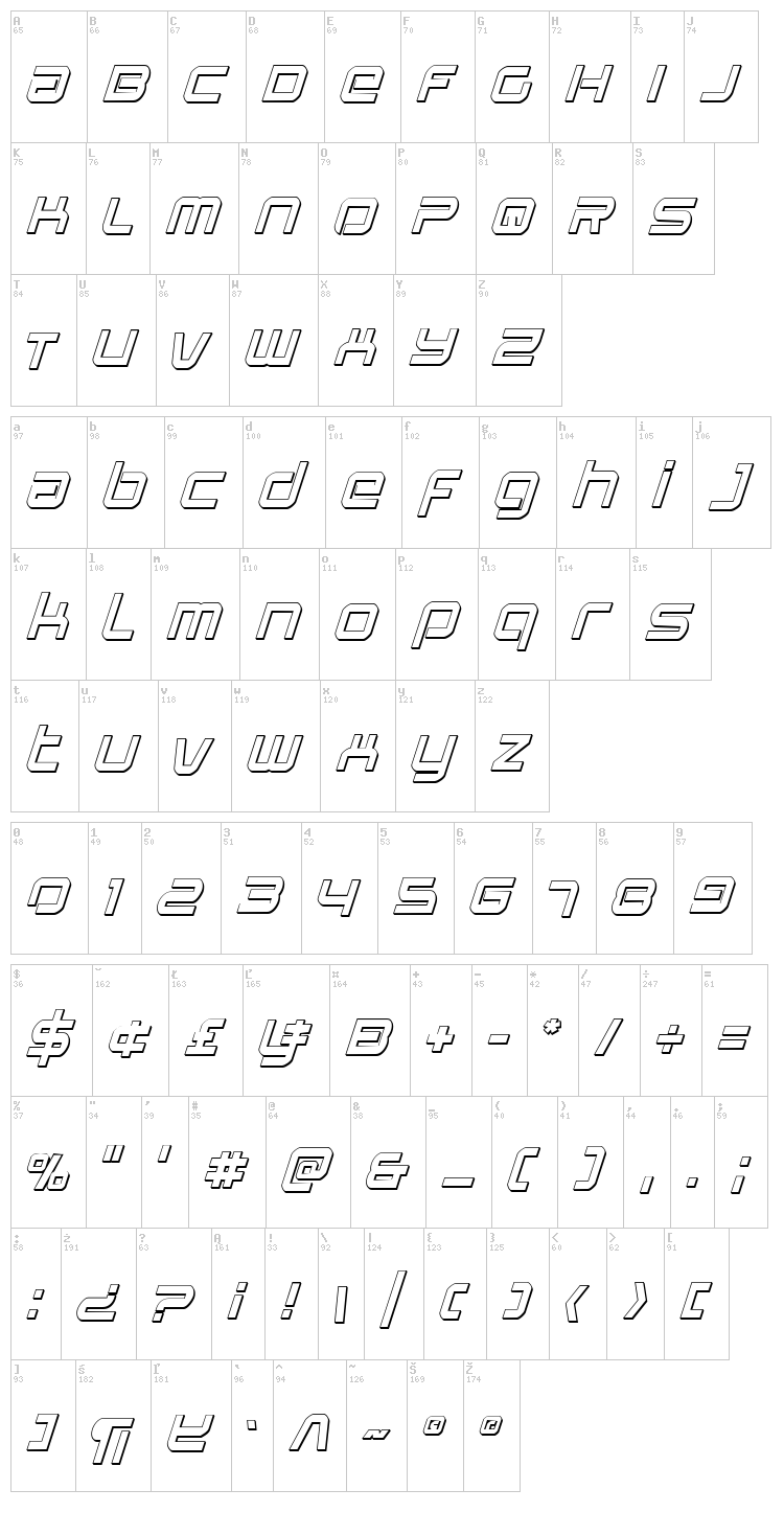 Star Eagle font map