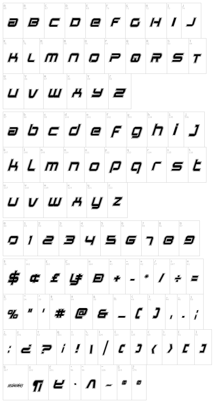 Star Eagle font map
