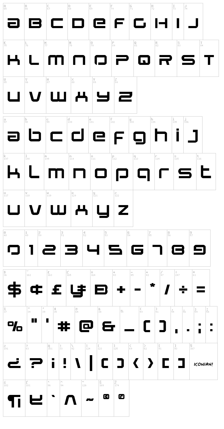 Star Eagle font map