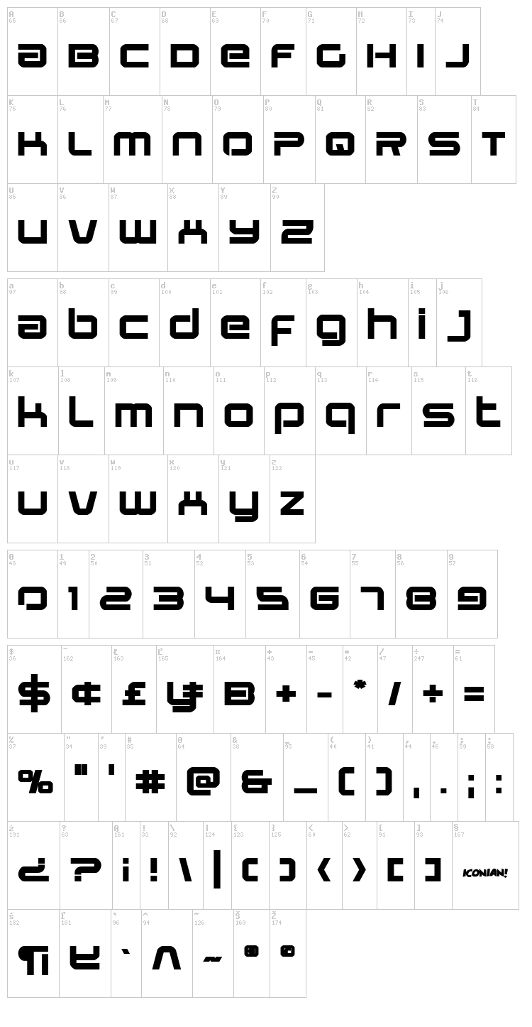 Star Eagle font map