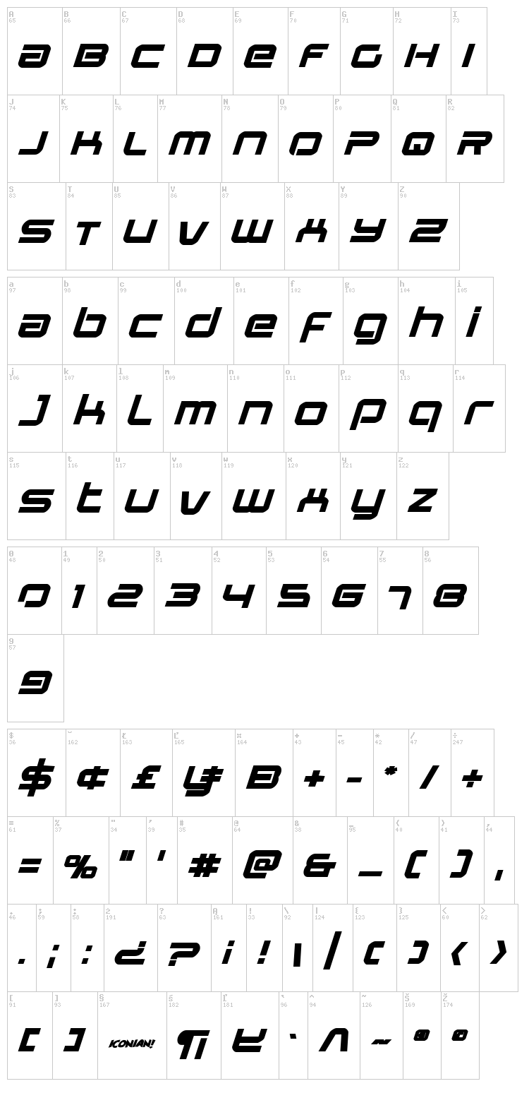 Star Eagle font map