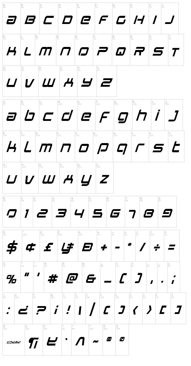 Star Eagle font map