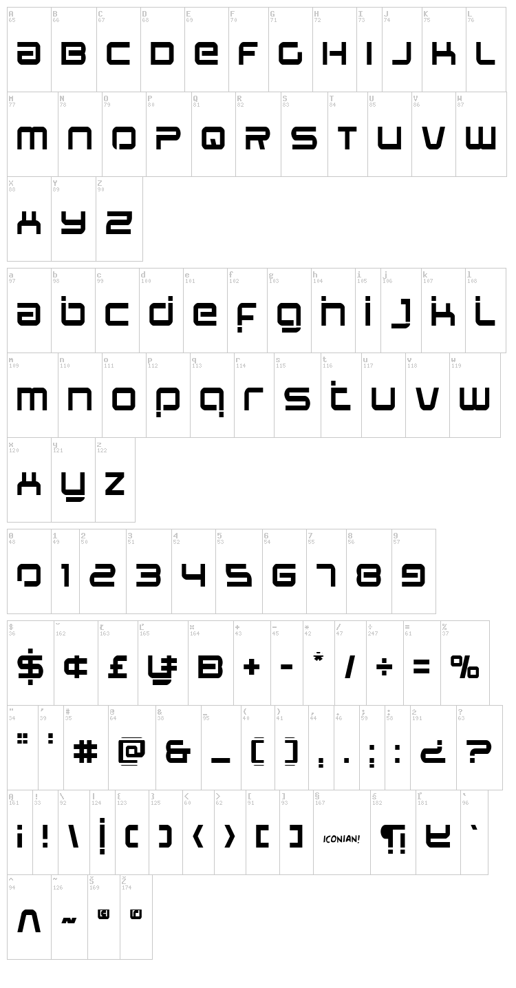 Star Eagle font map
