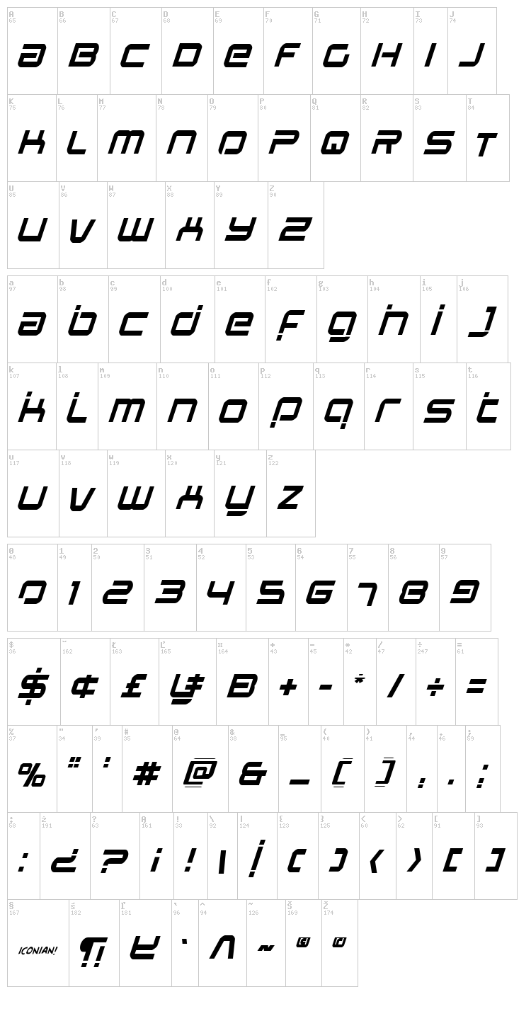 Star Eagle font map