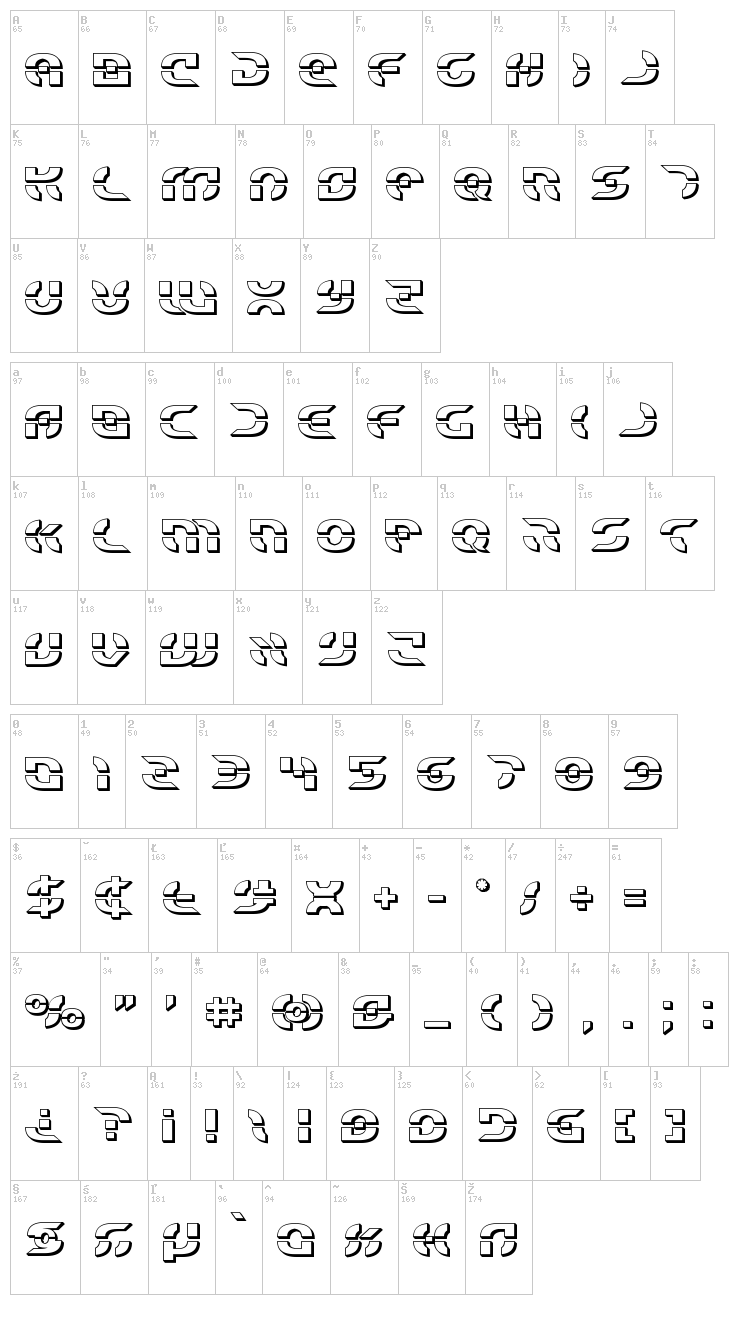 Star Fighter font map