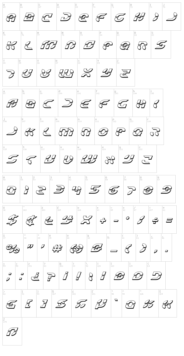 Star Fighter font map