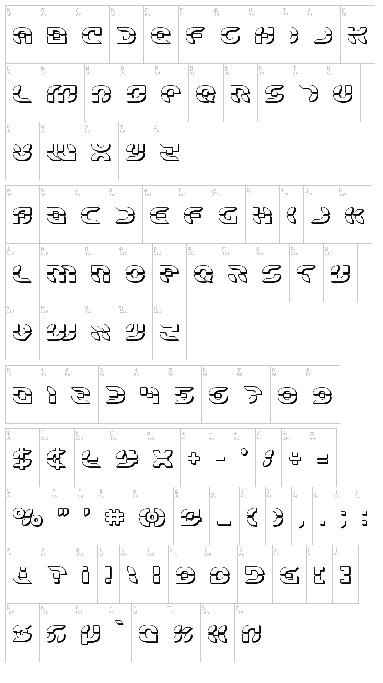 Star Fighter font map