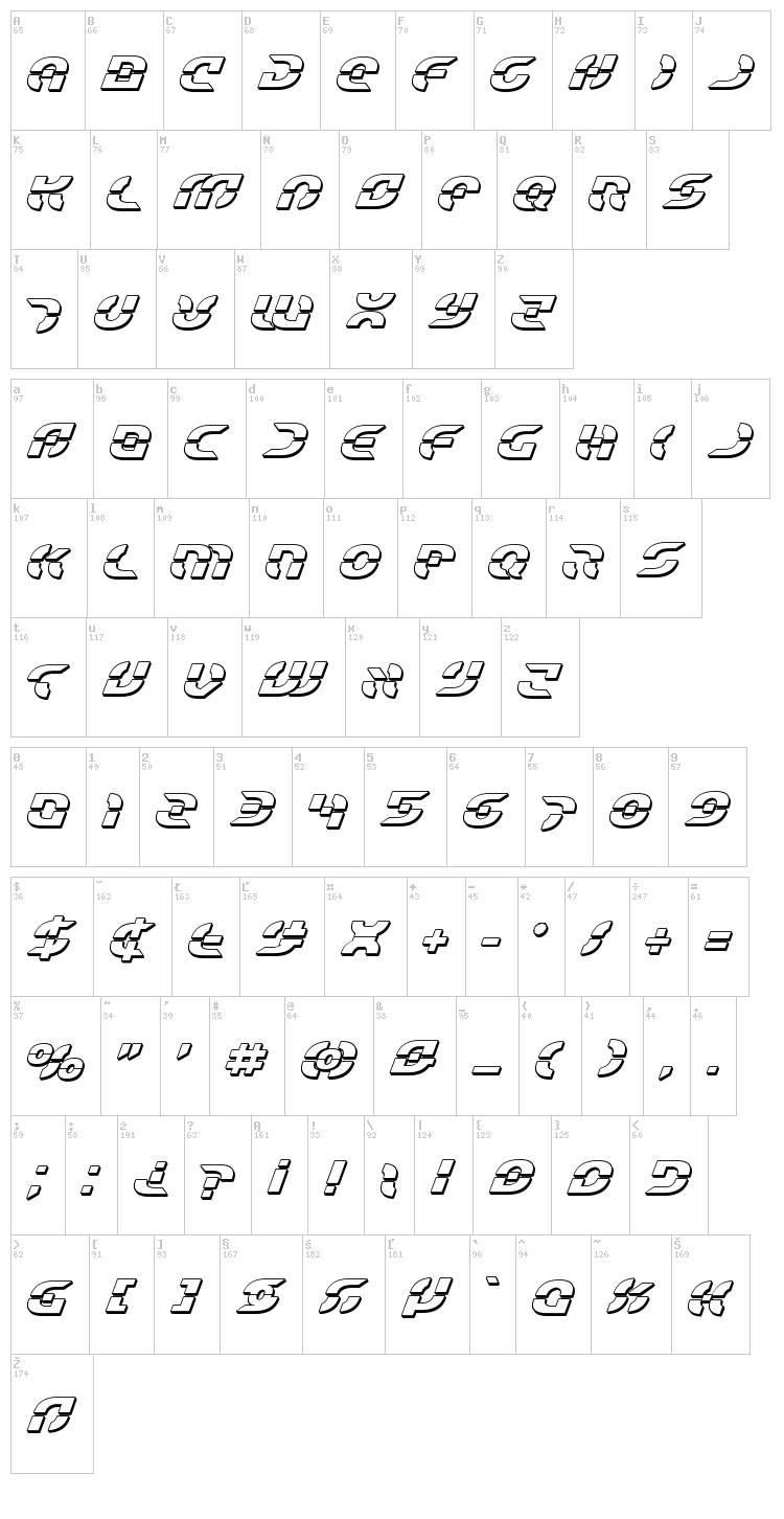 Star Fighter font map
