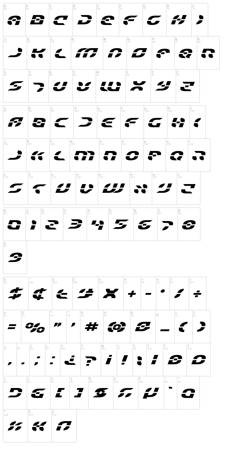 Star Fighter font map