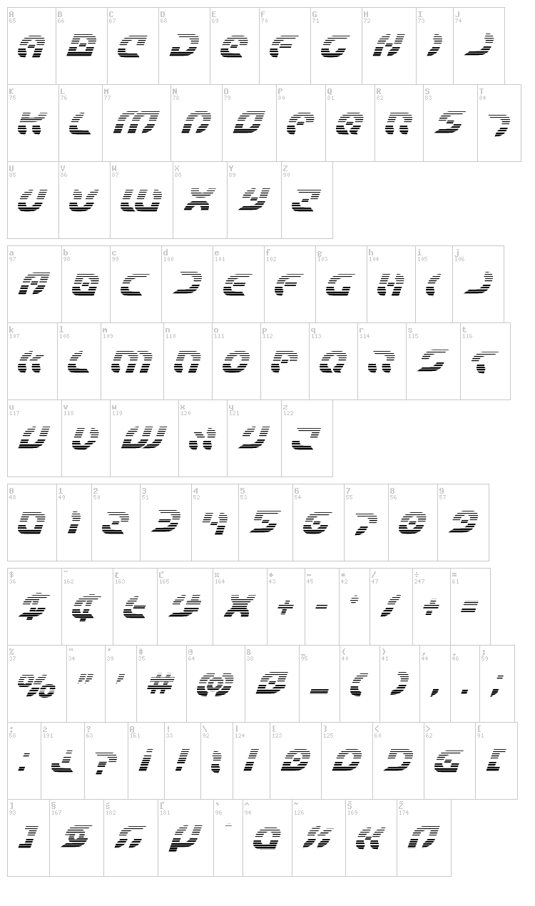 Star Fighter font map