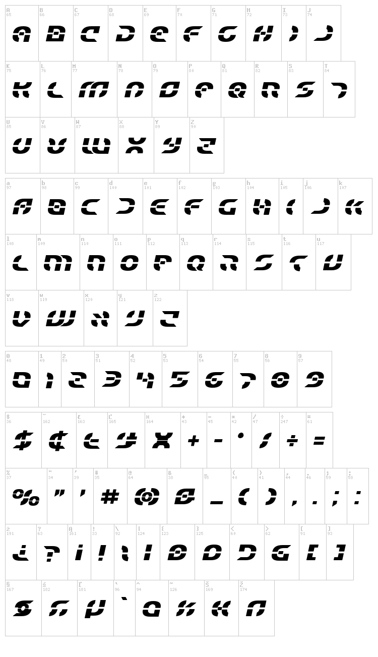 Star Fighter font map