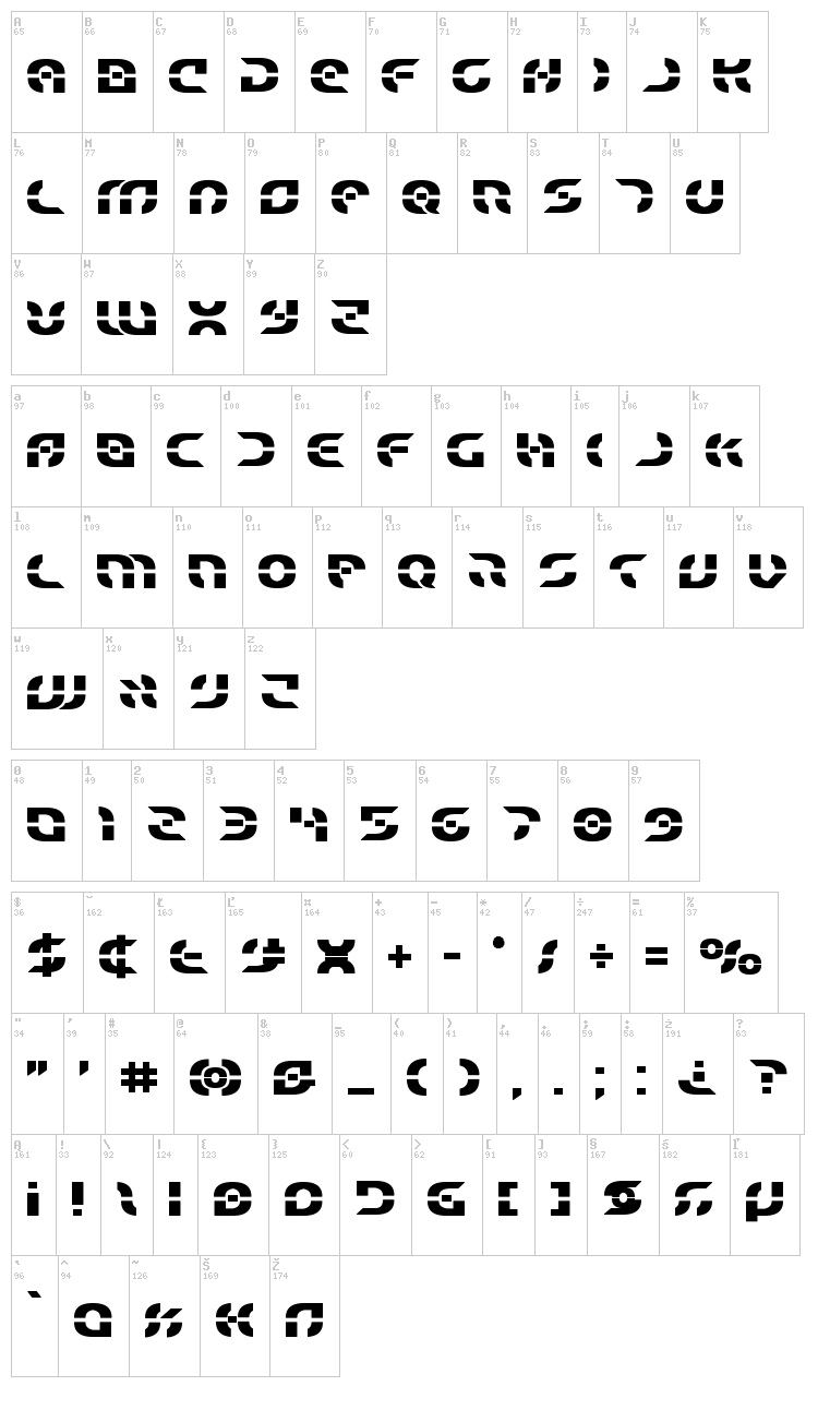 Star Fighter font map