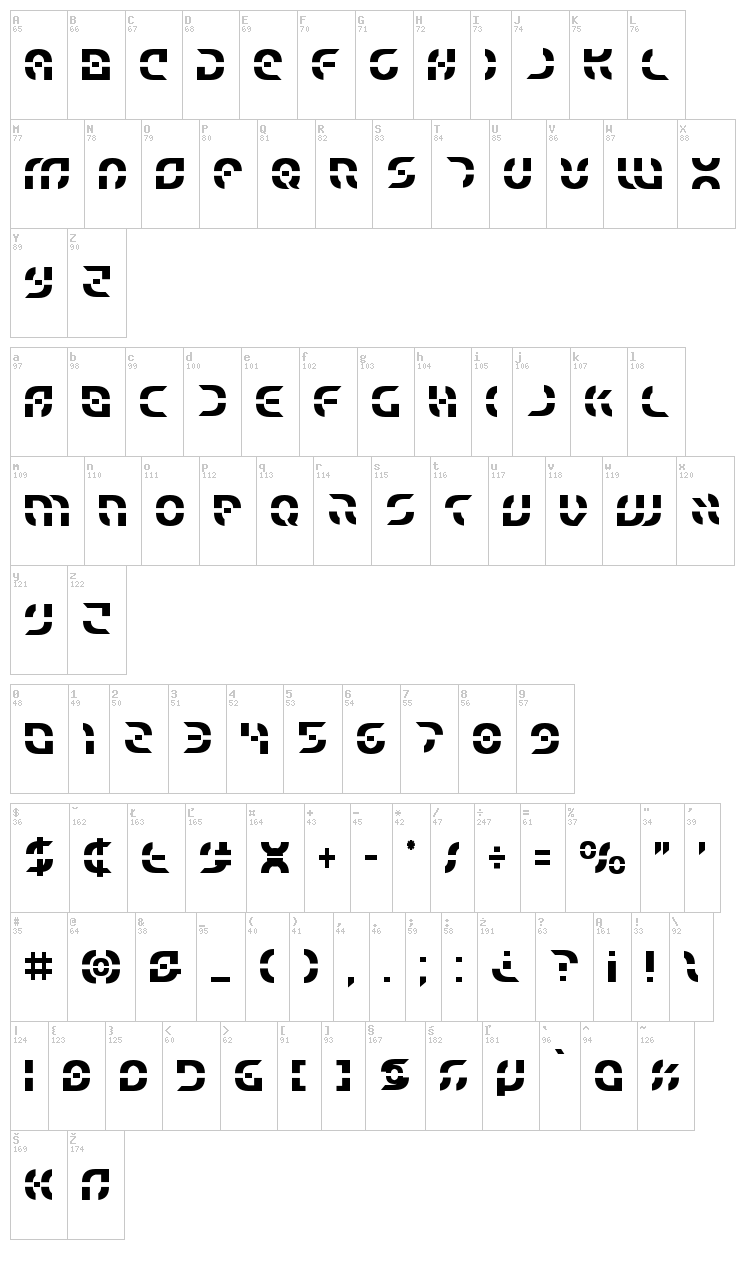 Star Fighter font map